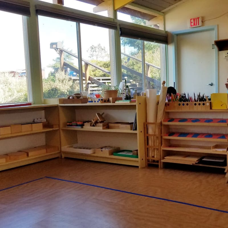 A prepared Montessori environment with organized learning materials